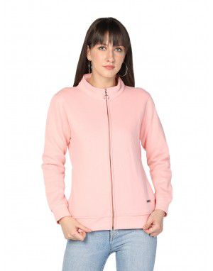 Women Cotton Blend Zipper Sweatshirt Pink